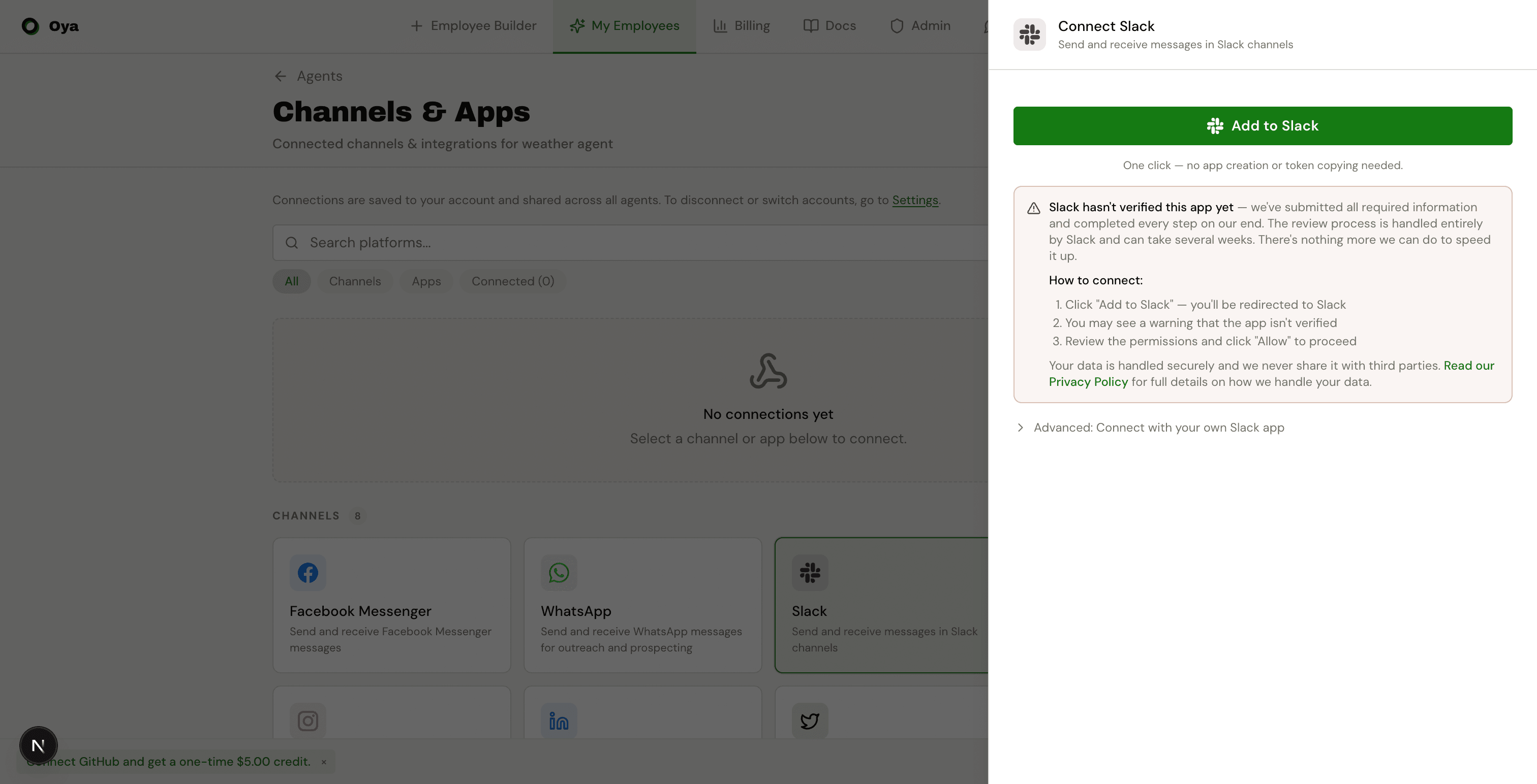 Connect Slack advanced fields