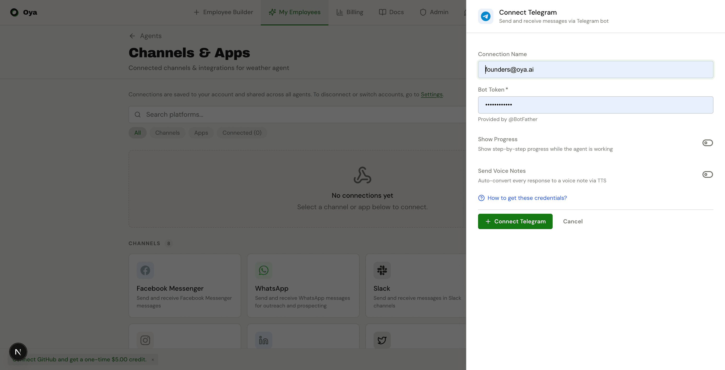 Connect Telegram fields